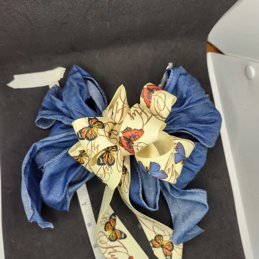 Hand Crafted Denim and Butterfly Bow Hair Accessory Barrette Clip